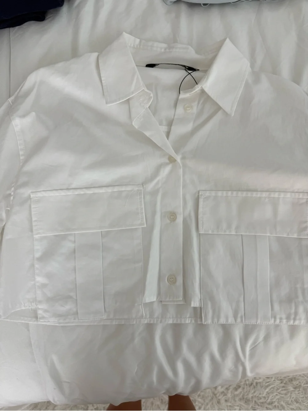 Zara White Button-Down Crop Shirt